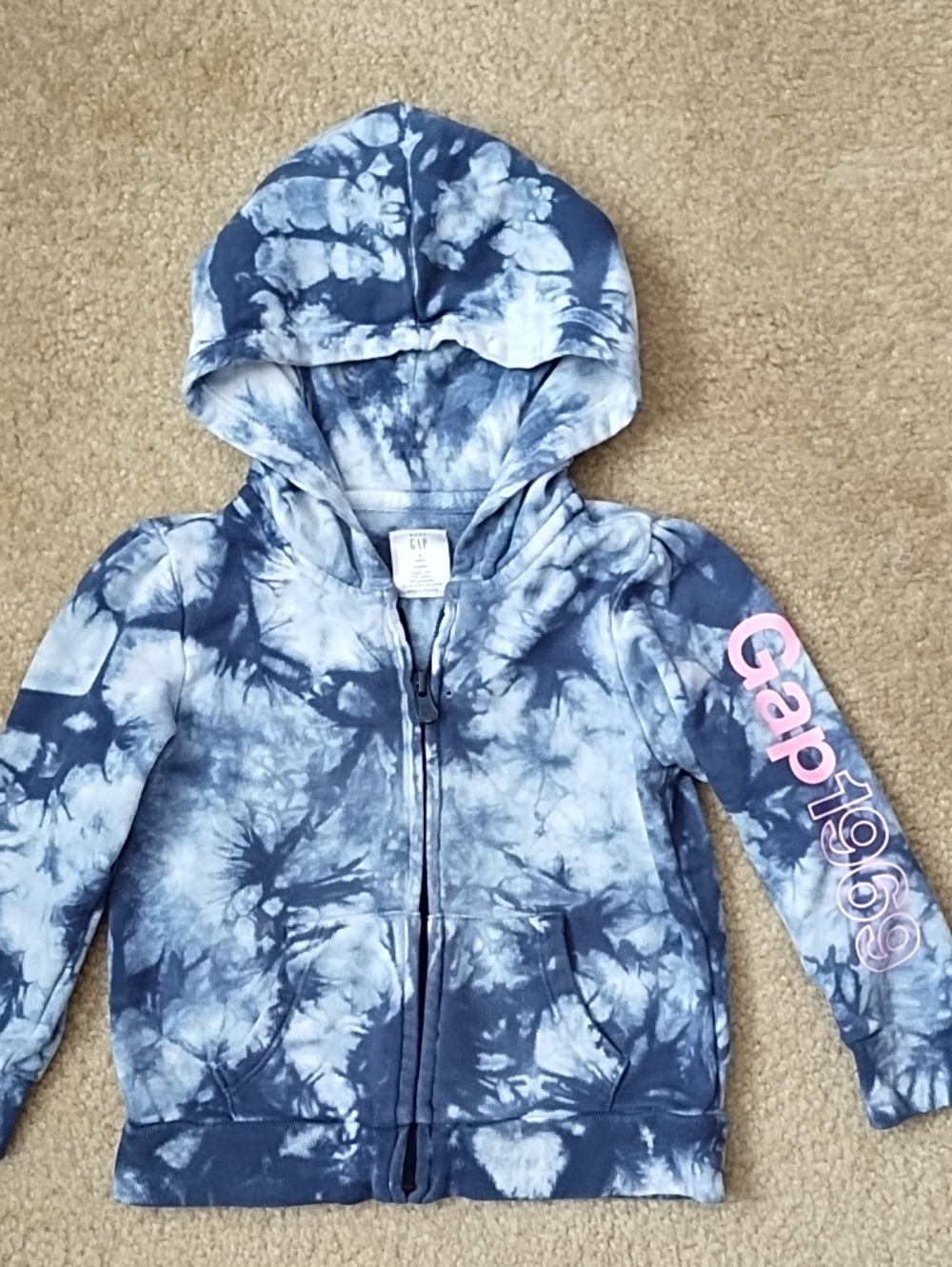 Baby Gap Girls Navy Tie-Dye Zip Hoodie 3T Blue White Graphic Fleece Jacket Flaw